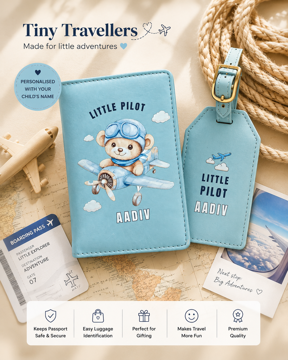 Tiny Travellers Personalised Passport Cover & Luggage Tag Set