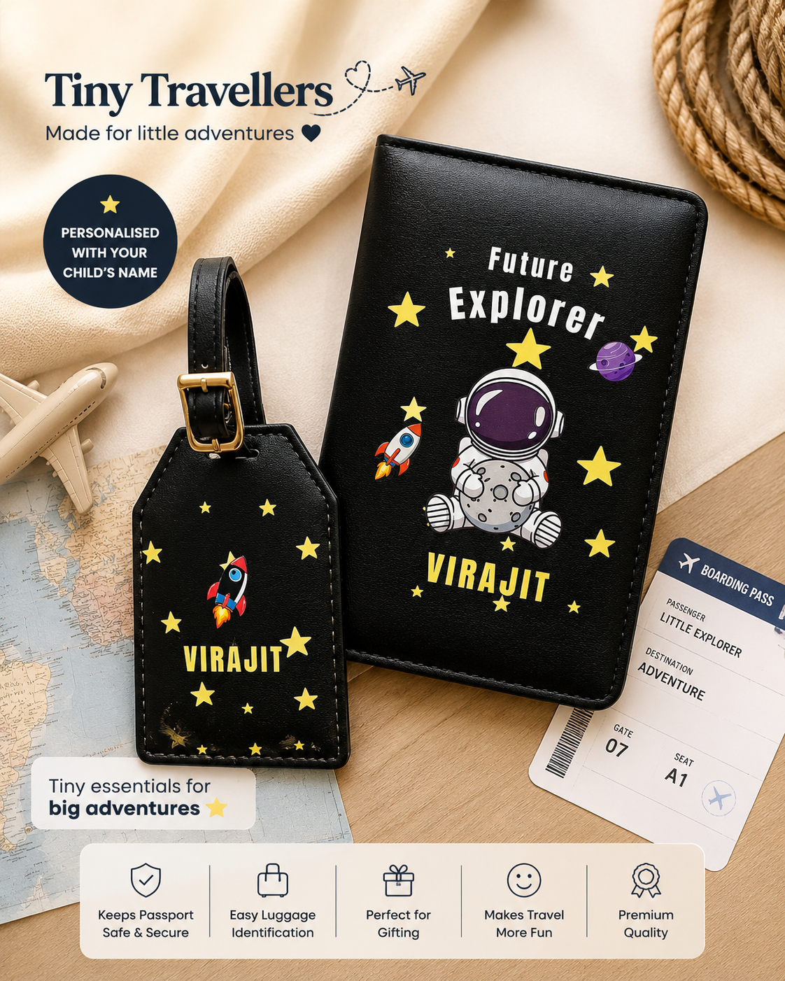 Tiny Travellers Personalised Passport Cover & Luggage Tag Set