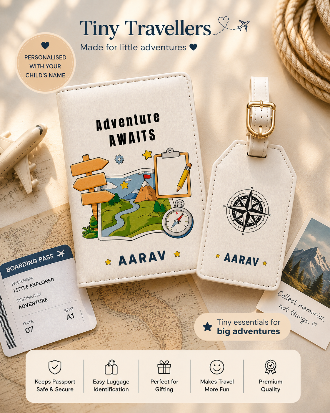 Tiny Travellers Personalised Passport Cover & Luggage Tag Set